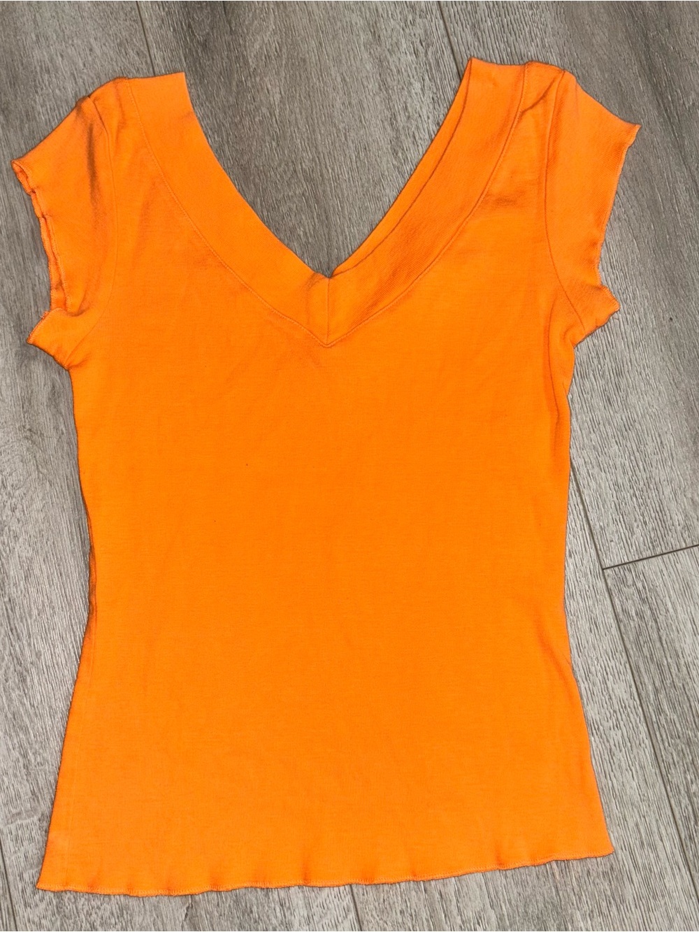 Y2K Indie Sleeze Neon Orange Cap Sleeve V Neck Women’s Top Size Small